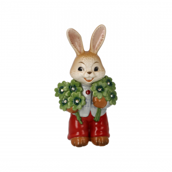 Goebel Figur Hase - Viel Glück ! - Hasenjunge mit Kleeblatt und Kristallsteinen