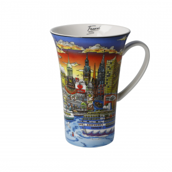 Goebel Sunset over Hamburg - Charles Fazzino - Popart Künstlerbecher Tasse NEUHEIT 2020
