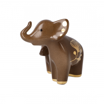 Goebel Mini Elefant in Love braun mit Ginkgo Blatt Elephant de luxe Figur aus dem Display