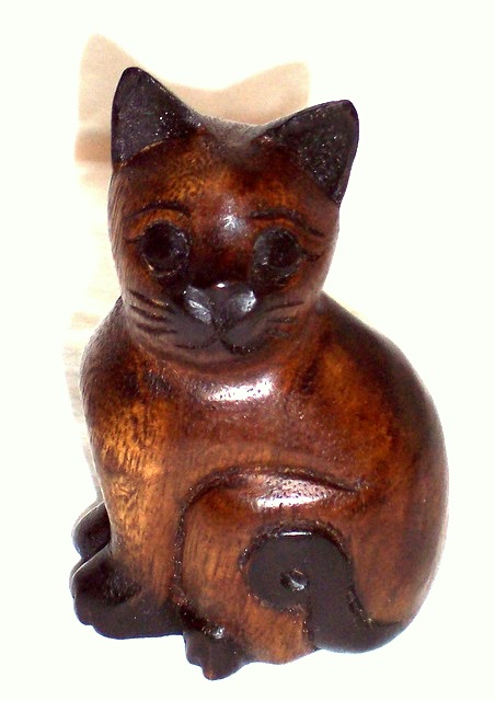 Holz Katze sitzend 10 cm Akazienholz Holzfigur Deko Holzkatze Holzdeko