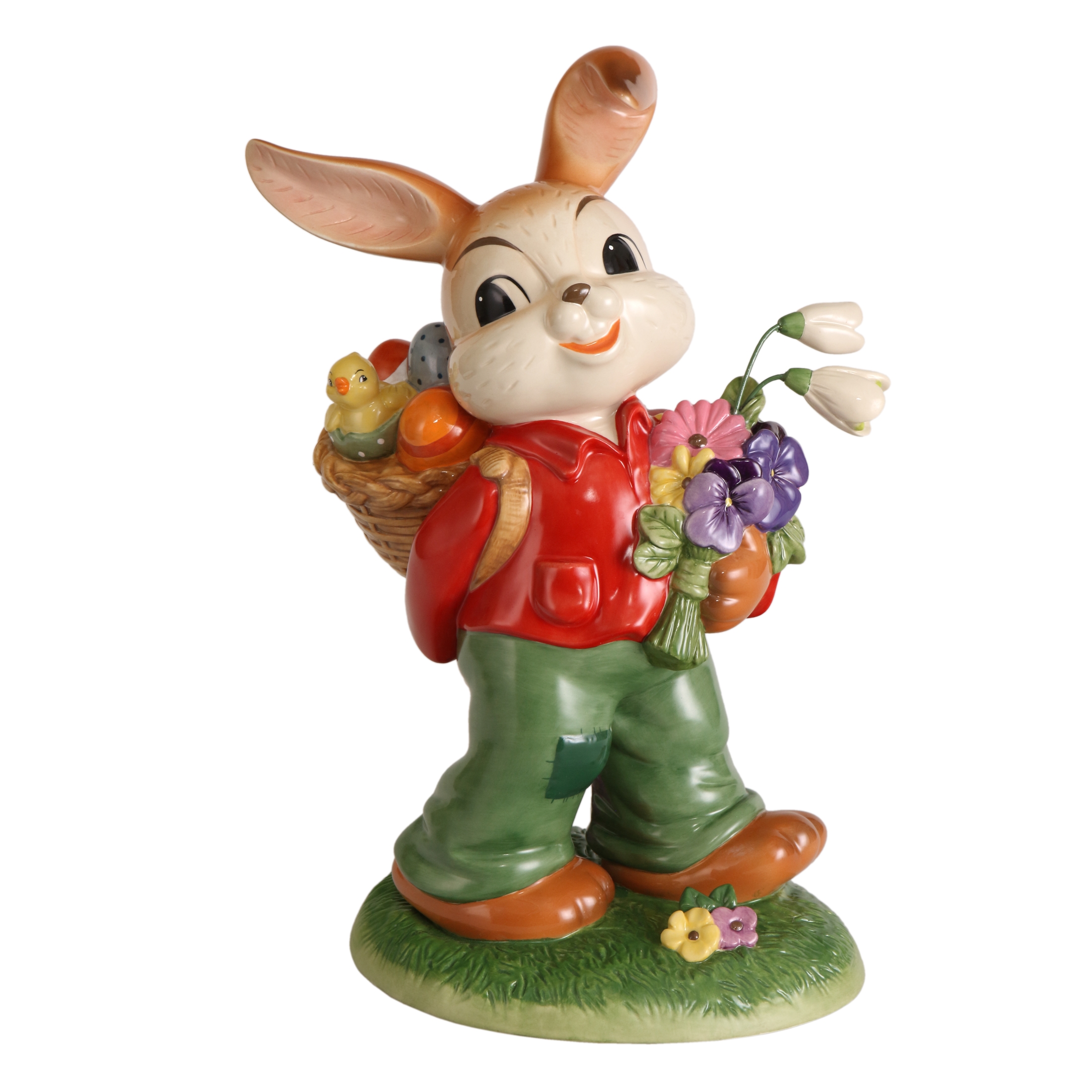 Dekoralia.de - Goebel Figur Hasen - Frohe Osterzeit- Ostern NEUHEIT 2024  Hase mit Osterkorb und Blumen 38 cm | Osterhasen
