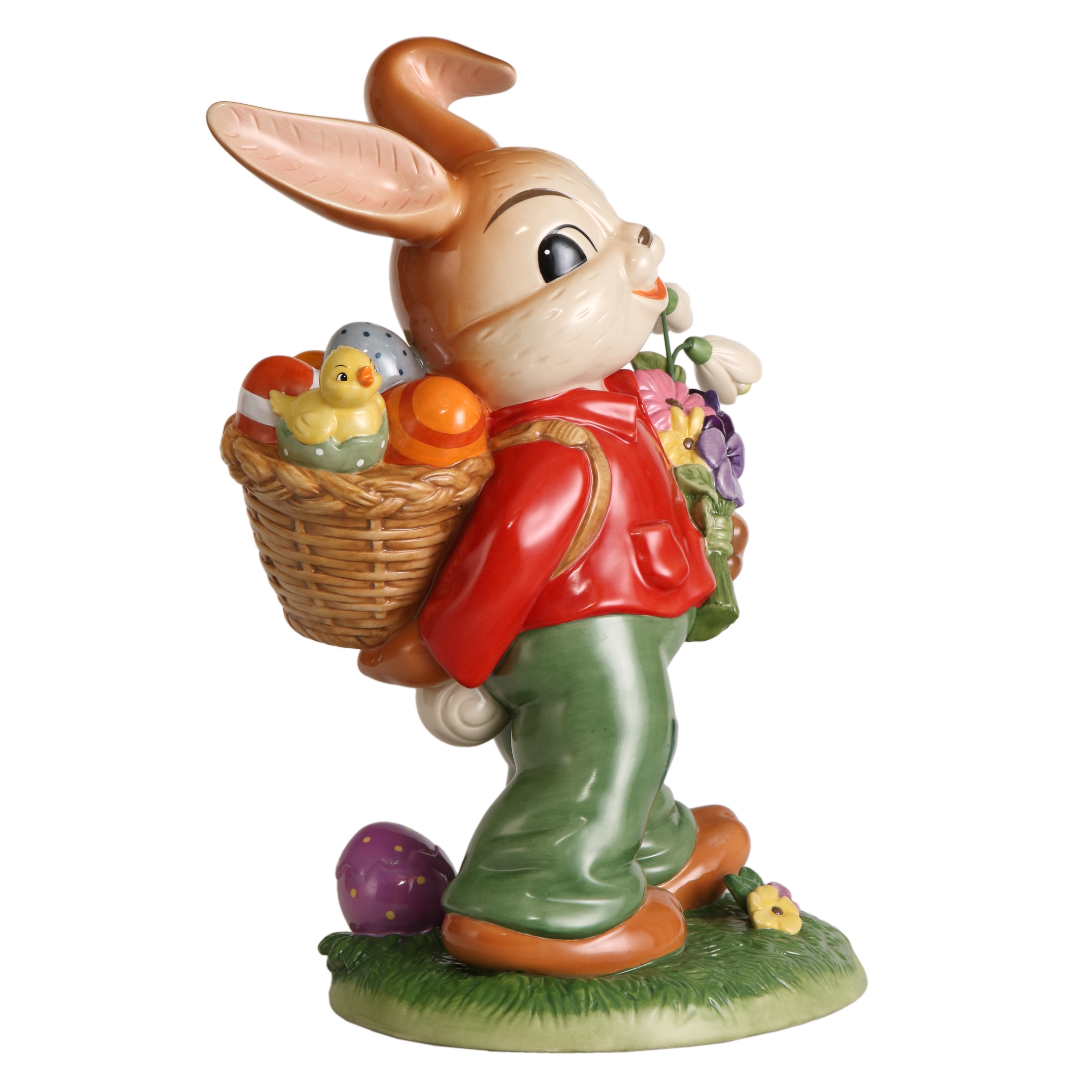 Dekoralia.de - Goebel Figur Hasen - Frohe Osterzeit- Ostern NEUHEIT 2024  Hase mit Osterkorb und Blumen 38 cm