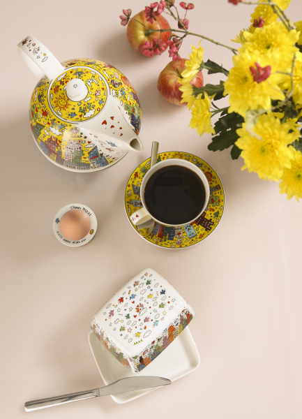 Goebel Teekanne mit Stövchen James Rizzi - My New York City Sunset Künstler Pop Art Porzellankanne