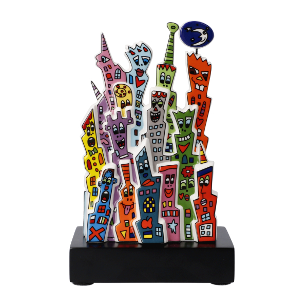 Goebel Day and Night James Rizzi Skulptur Figur Porzellan auf Holzsockel