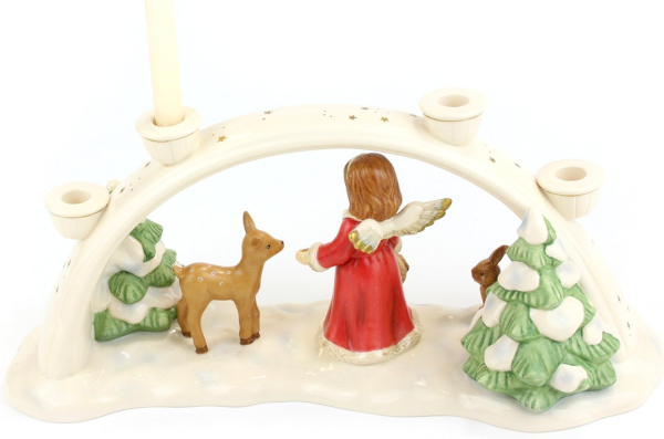 Goebel Kerzenbrücke - Der Wald im Winterkleid - Engel mit Reh , Hase und Bäumchen Porzellan