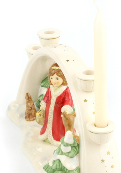 Goebel Kerzenbrücke - Der Wald im Winterkleid - Engel mit Reh , Hase und Bäumchen Porzellan