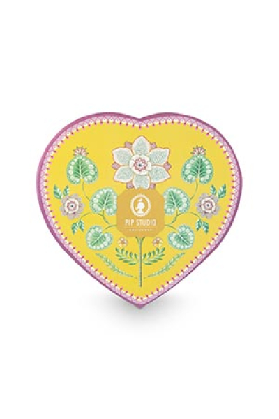 Pip Studio Set/2 Heart Shape Plates Lily&Lotus Yellow 21.5cm Herzform Tellerset Porzellan Teller in dekorativer Verpackung