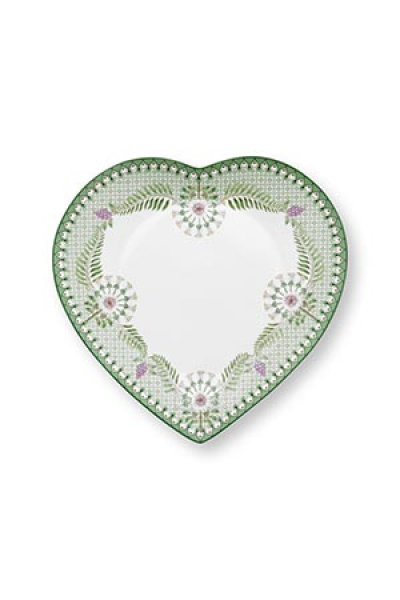 Pip Studio Set/2 Heart Shape Plates Lily&Lotus Light Green 21.5cm Herzform Tellerset Porzellan Teller in dekorativer Verpackung