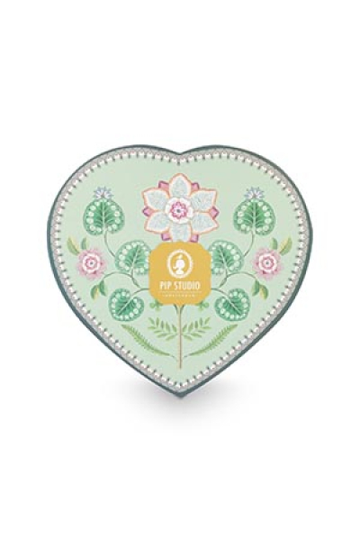 Pip Studio Set/2 Heart Shape Plates Lily&Lotus Light Green 21.5cm Herzform Tellerset Porzellan Teller in dekorativer Verpackung
