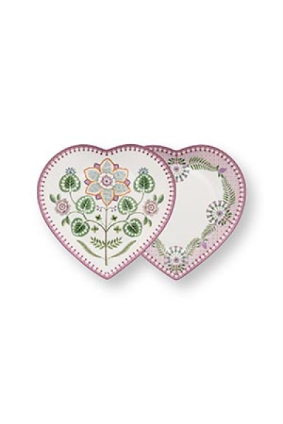 Pip Studio Set/2 Heart Shape Plates Lily&Lotus Light Lilac 21.5cm Herzform Tellerset Porzellan Teller in dekorativer Verpackung