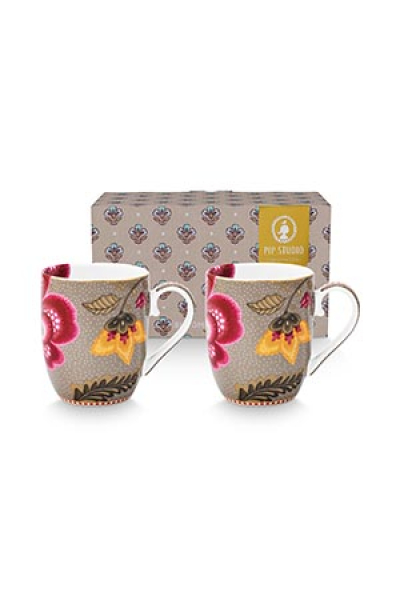 Pip Studio Set/2 Mugs Small Blooming Tales Fantasy Khaki Kaffeebecher Tee Kaffee Tasse Porzellan