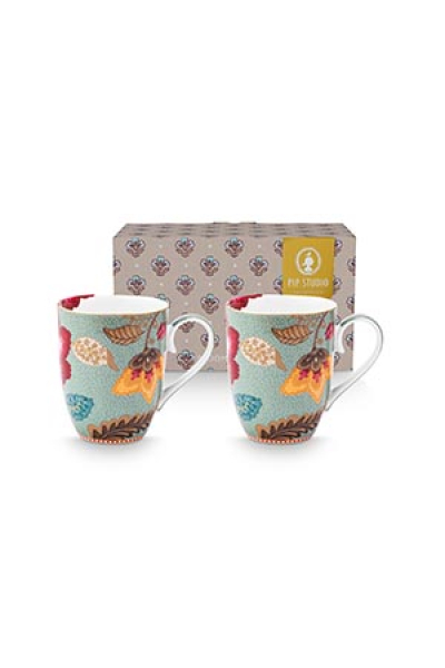 Pip Studio Set/2 Mugs Large Blooming Tales Fantasy Blue Kaffeebecher Tee Kaffee Tasse 365 ml Porzellan