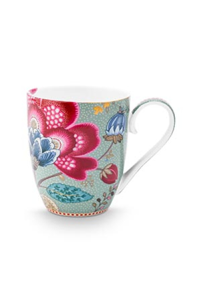 Pip Studio 2er Set Mugs XL Blooming Tales Fantasy Blue Kaffeetasse Tee Kaffee Tasse Becher Porzellan 450 ml