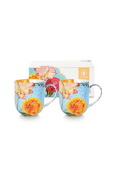 Pip Studio 2er Set Large Royal Flowers Kaffeebecher Tee Kaffee Tasse 325 ml in dekorativer Verpackung