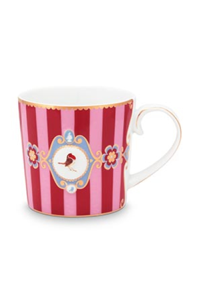 Pip Studio Set/2 Mugs Small Love Birds Medallion Stripes Red-Pink Kaffeebecher Tee Kaffee Tasse Porzellan