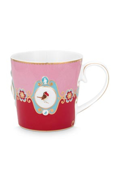 Pip Studio Set/2 Mugs Large Love Birds Medallion Red-Pink Kaffeebecher Tee Kaffee Tasse Porzellan