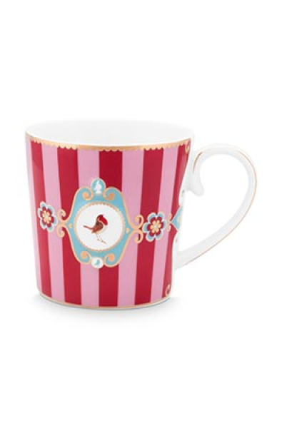 Pip Studio Set/2 Mugs Large Love Birds Medallion Stripes Red-Pink Kaffeebecher Tee Kaffee Tasse Porzellan