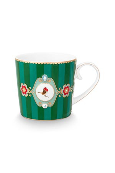 Pip Studio Set/2 Mugs Small Love Birds Medallion Stripes Emerald-Green Kaffeebecher Tee Kaffee Tasse Porzellan