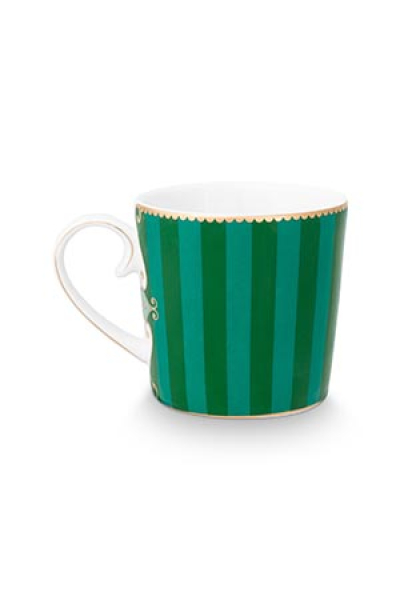 Pip Studio Set/2 Mugs Small Love Birds Medallion Stripes Emerald-Green Kaffeebecher Tee Kaffee Tasse Porzellan