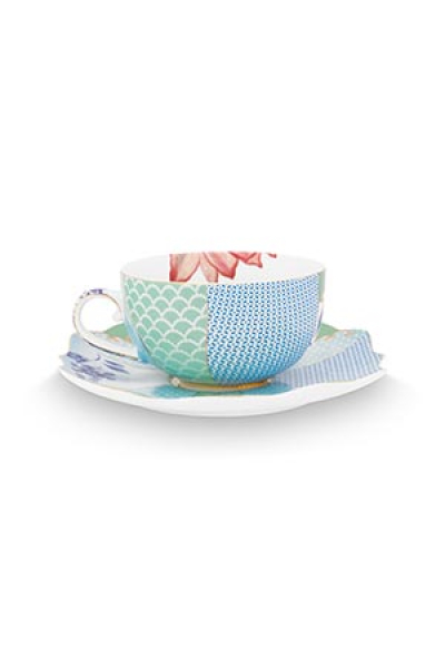 Pip Studio 2er Set Tea Cup & Saucers Royal Flowers Porzellan Tee Kaffee Tasse mit Untertasse 225 ml in dekorativer Geschenkverpackung
