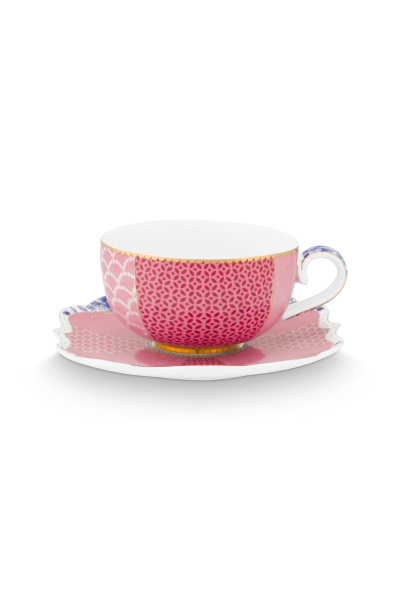 Pip Studio 2er Set Espresso Cup & Saucers Royal Pink Porzellan Tee Kaffee Tasse mit Untertasse 125 ml in dekorativer Geschenkverpackung