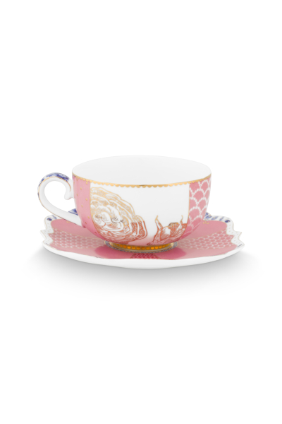 Pip Studio 2er Set Espresso Cup & Saucers Royal Pink Porzellan Tee Kaffee Tasse mit Untertasse 125 ml in dekorativer Geschenkverpackung