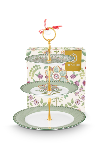 Pip Studio Cake Stand 3Layers Lily&Lotus Light Green Etagere Porzellan