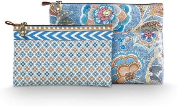 PIP Studio Kosmetiktasche Set Caryn Cosmetic Bags Combi Matata Blue 26x18x7.5cm/22x13x1cm