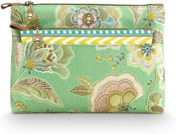 PIP Studio Kosmetiktasche Set Caryn Cosmetic Bags Combi Matata Green 26x18x7.5cm/22x13x1cm