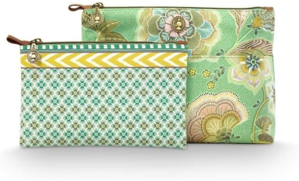 PIP Studio Kosmetiktasche Set Caryn Cosmetic Bags Combi Matata Green 26x18x7.5cm/22x13x1cm