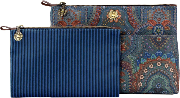 PIP Studio Kosmetiktasche Set Caryn Cosmetic Bags Combi Jabali Blue 26x18x7.5cm/22x13x1cm