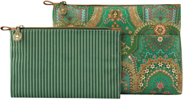 PIP Studio Kosmetiktasche Set Caryn Cosmetic Bags Combi Jabali Green 26x18x7.5cm/22x13x1cm