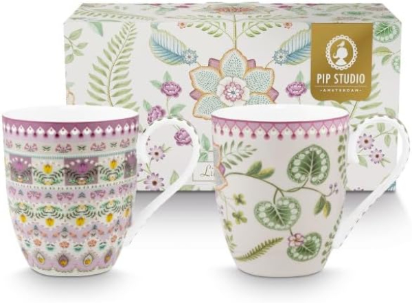 Pip Studio 2er Set Mugs XL Lily&Lotus Teetasse Kaffeetasse Tee Kaffee Tasse Becher Porzellan 450 ml