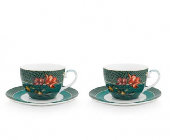 Pip Studio 2er Set Cups & Saucers Winter Wonderland Bird Green 280 ml Tasse mit Untertasse