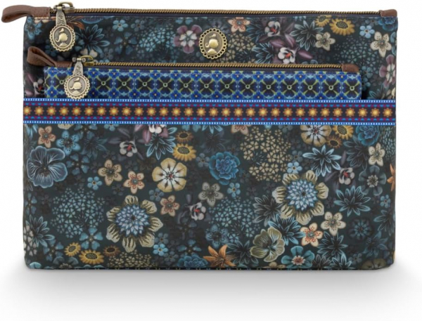 PIP Studio Kosmetiktasche Set Kombi Cosmetic Bag Combi Tutti i Fiori Blue 26x18x7.5cm/22x13x1cm ANGEBOT