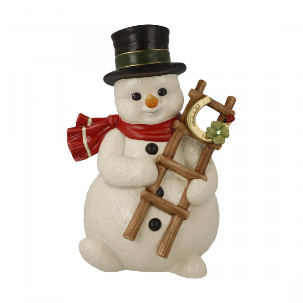 Goebel Gesell des Glücks Schneemann mit Vogel - limitierte Edition - NEUHEIT 2024 Schneemann mit Hufeisen, Marienkäfer und Kleeblatt