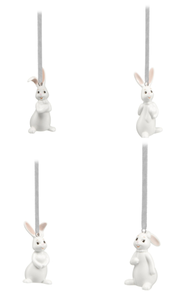 Goebel 4er Set Hasen Snow White Hasenhänger - I'm Cool - Heartbeat - For Me? - From the Heart in Geschenkverpackung Porzellanhasen