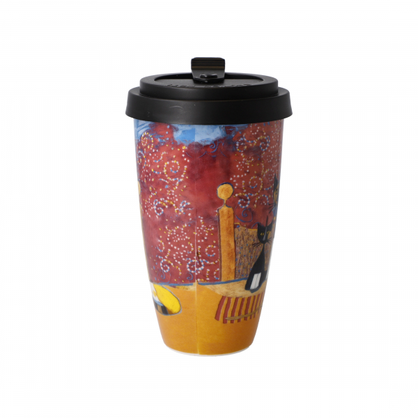 Goebel Macchia e Amici festeggiano Tasse Trinkbecher ANGEBOT Rosina Wachtmeister Katze Mug To Go mit Deckel Teetasse Kaffeetasse Porzellan Künstlerbecher