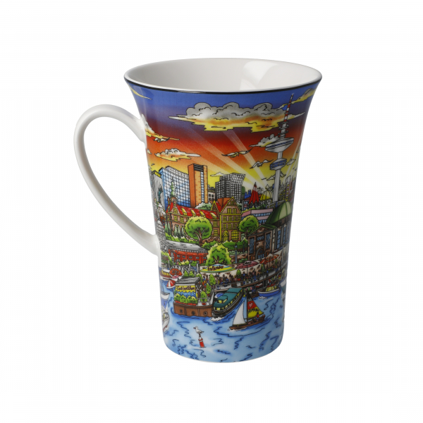 Goebel Sunset over Hamburg - Charles Fazzino - Popart Künstlerbecher Tasse NEUHEIT 2020