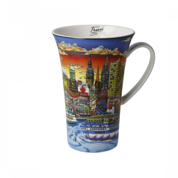 Goebel Sunset over Hamburg - Charles Fazzino - Popart Künstlerbecher Tasse NEUHEIT 2020