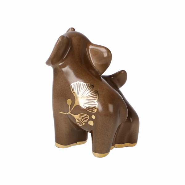 Goebel Mini Elefant in Love braun mit Ginkgo Blatt Elephant de luxe Figur aus dem Display