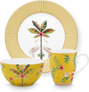 Pip Studio 3er Set Breakfast La Majorelle Yellow Tasse Teller Schale Frühstücksset Porzellan Müslischale in dekorativer Verpackung