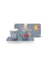 Pip Studio 3er Set Bathroom Accessories Flowery Light Blue Bad Seifenspender Trinkbecher Ablage Porzellan